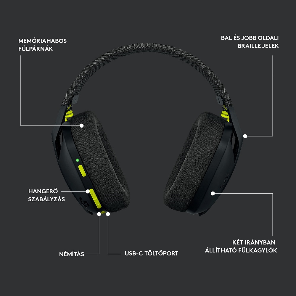 Logitech G435 Lightspeed Wireless fekete gamer headset