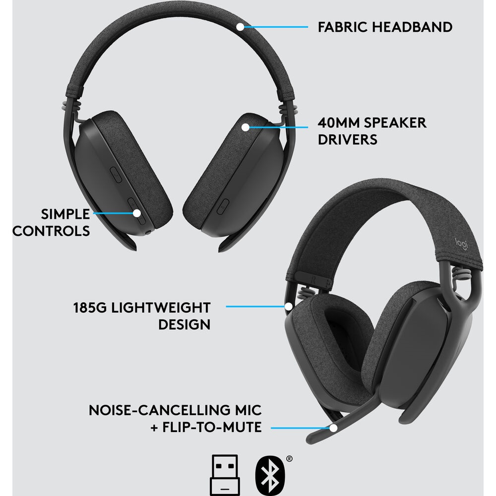 Logitech Zone Vibe 125 vezeték nélküli grafitszürke gamer headset