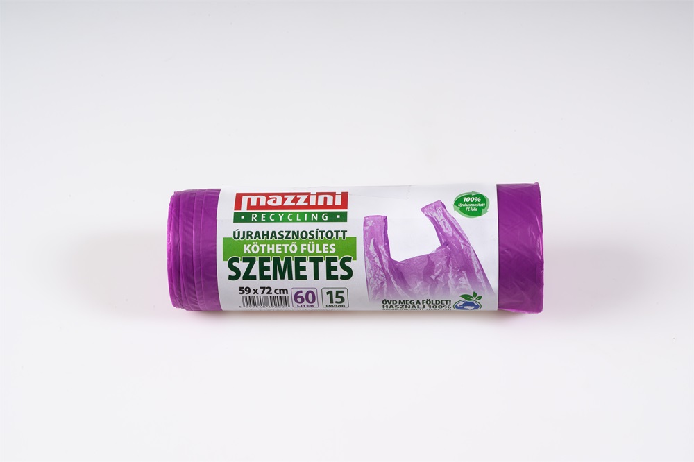 MAZZINI 104037 újrahasznosított köthető füles 15db/roll 60L szemeteszsák