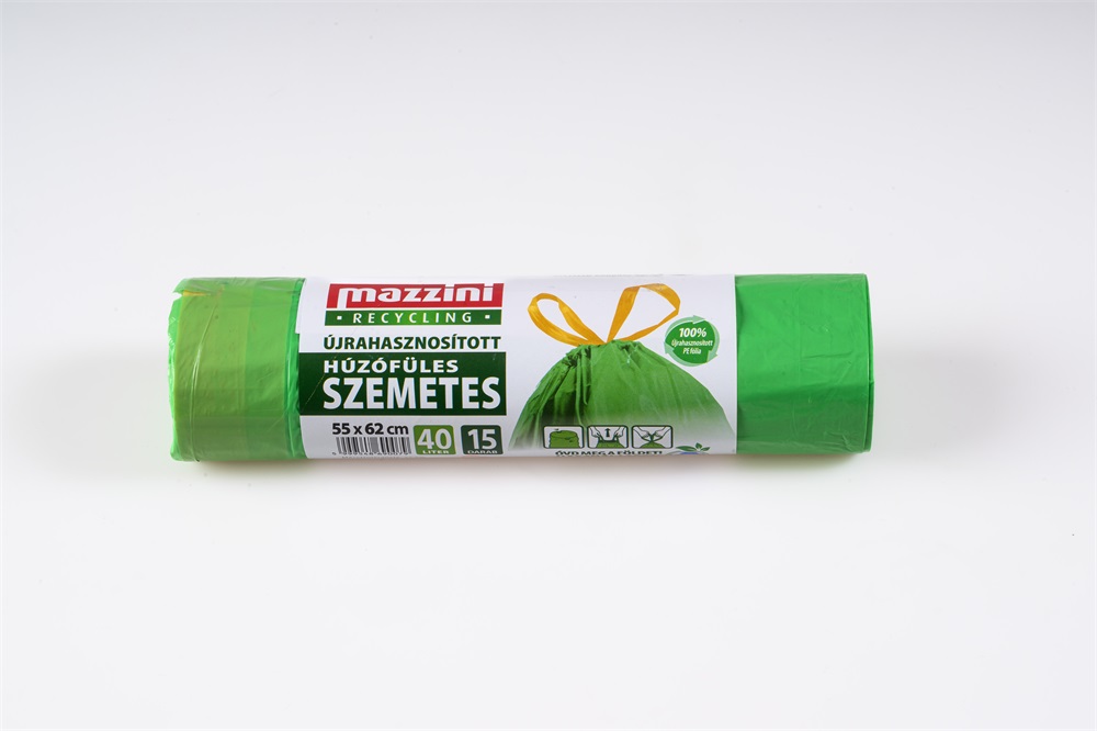 MAZZINI 104145 újrahasznosított húzófüles 15db/roll 40L szemeteszsák