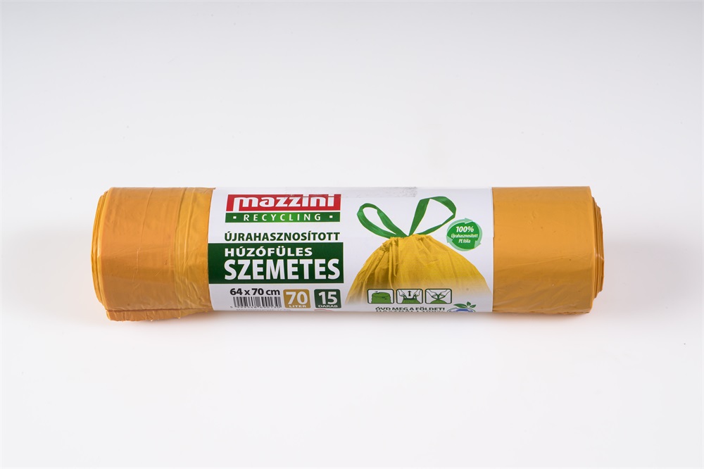 MAZZINI 104155 újrahasznosított húzófüles 15db/roll 70L szemeteszsák