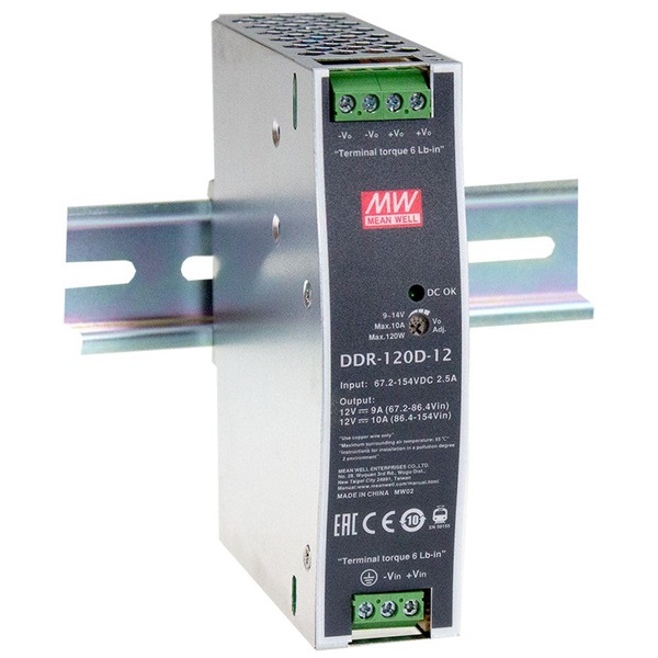 MEAN WELL DDR-120D-24 24VDC 5A 120W 4kV-ig szigetelt 1 kimenetű DC/DC konverter