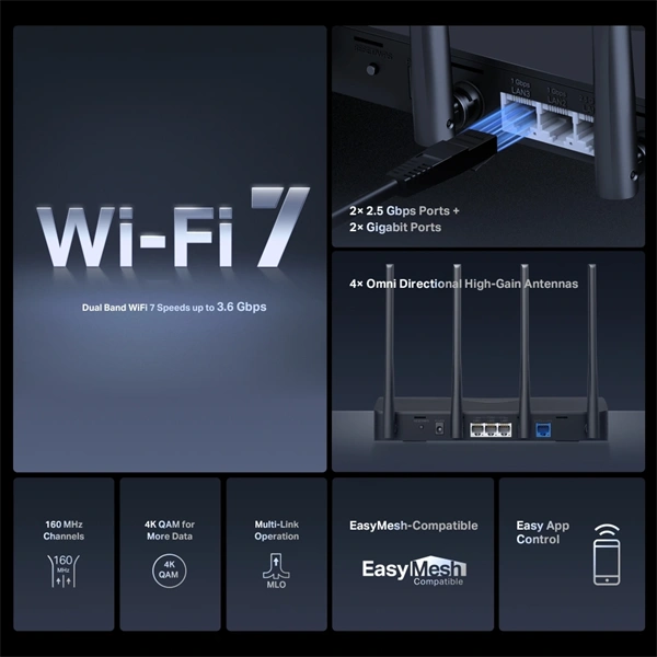 MERCUSYS MR27BE BE3600 két sávos fekete Wi-Fi 7 router