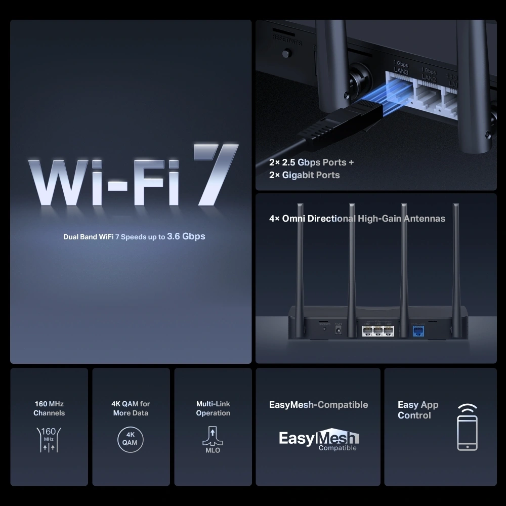 MERCUSYS MR27BE BE3600 két sávos fekete Wi-Fi 7 router