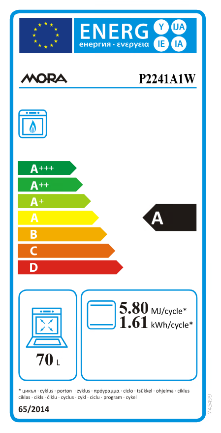 MORA P2241A1W fehér, szabadonálló, gáz, főzőzóna: 4, sütő:70L, tűzhely