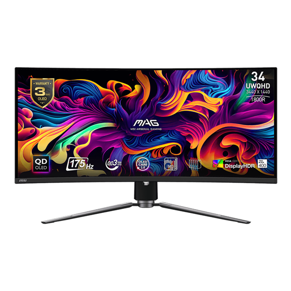 MSI 34" MAG 341CQP UWQHD QD-OLED 175Hz HDMI/DP/USB-C fekete ívelt gamer monitor