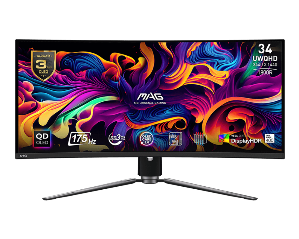 MSI 34" MAG 341CQP UWQHD QD-OLED 175Hz HDMI/DP/USB-C fekete ívelt gamer monitor
