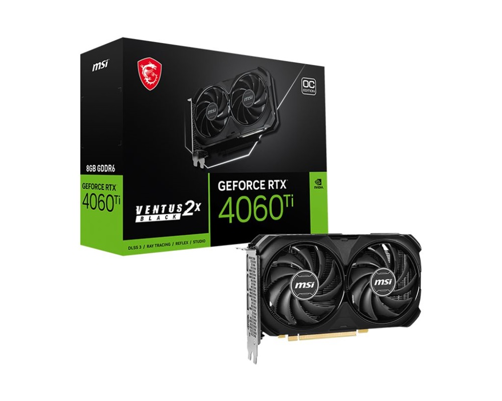 MSI GeForce RTX 4060 Ti VENTUS 2X BLACK 8G OC nVidia 8GB GDDR6 128bit PCIe videókártya
