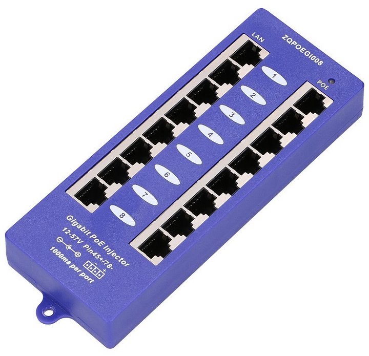 MaxLink 8 Port Gigabit 12V~57V DC PoE Injector