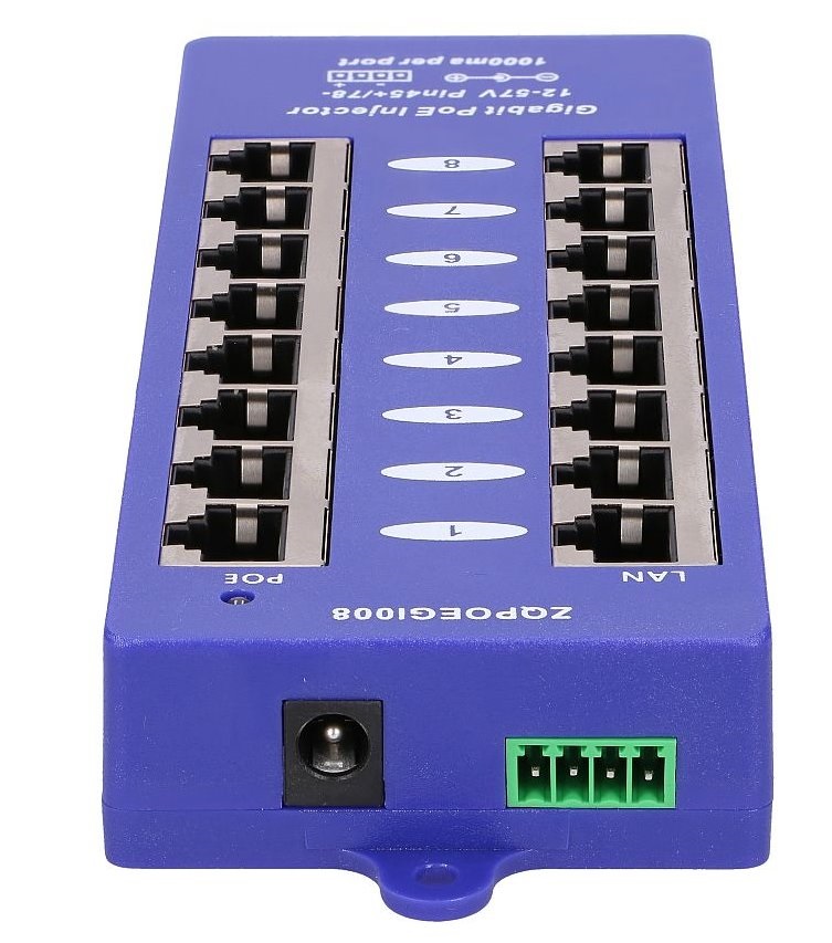 MaxLink 8 Port Gigabit 12V~57V DC PoE Injector