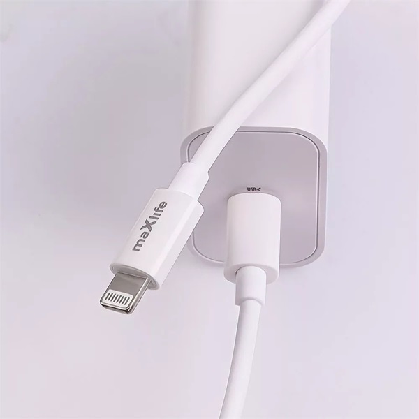 Maxlife ML738416 PD+QC 20W Type-C fehér gyorstöltő adapter + Type-C/Lightning kábel