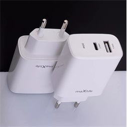 Maxlife ML789838 PD+QC 20W Type-C + USB fehér gyorstöltő adapter