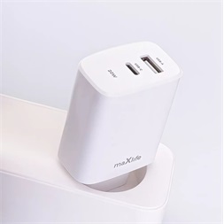 Maxlife ML789838 PD+QC 20W Type-C + USB fehér gyorstöltő adapter