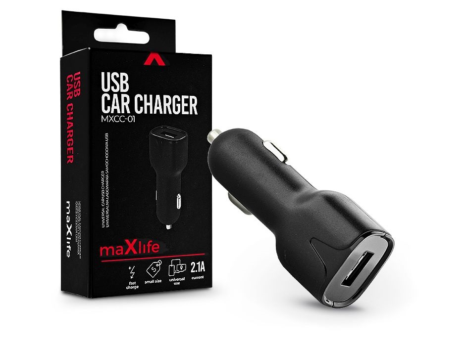 Maxlife TF-0018 2,1A univerzális USB fekete autós töltő