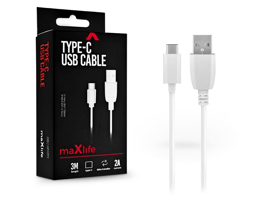 Maxlife TF-0019 5V/2A 3m USB-Type-C fehér adat- és töltőkábel