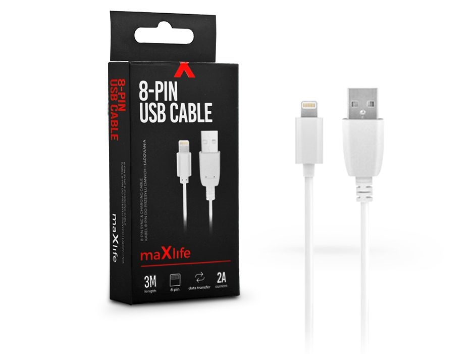 Maxlife TF-0064 3m USB-Lightning fehér adat- és töltőkábel