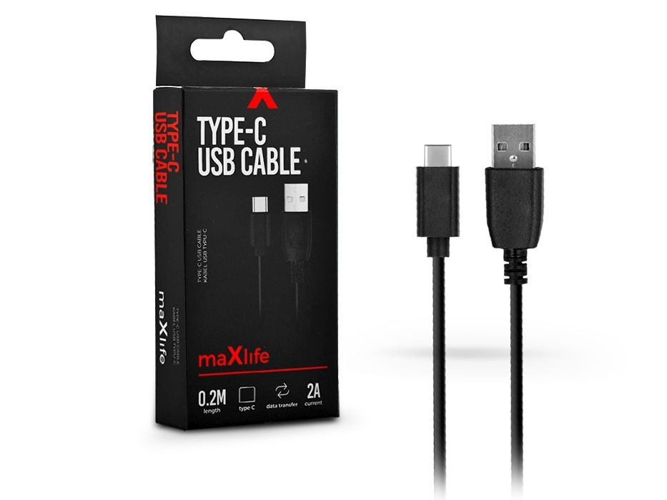 Maxlife TF-0066 0,2m Type-C fekete adat és töltőkábel