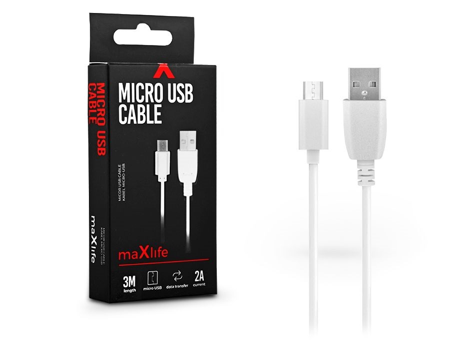 Maxlife TF-0077 3m USB-microUSB fehér adat- és töltőkábel
