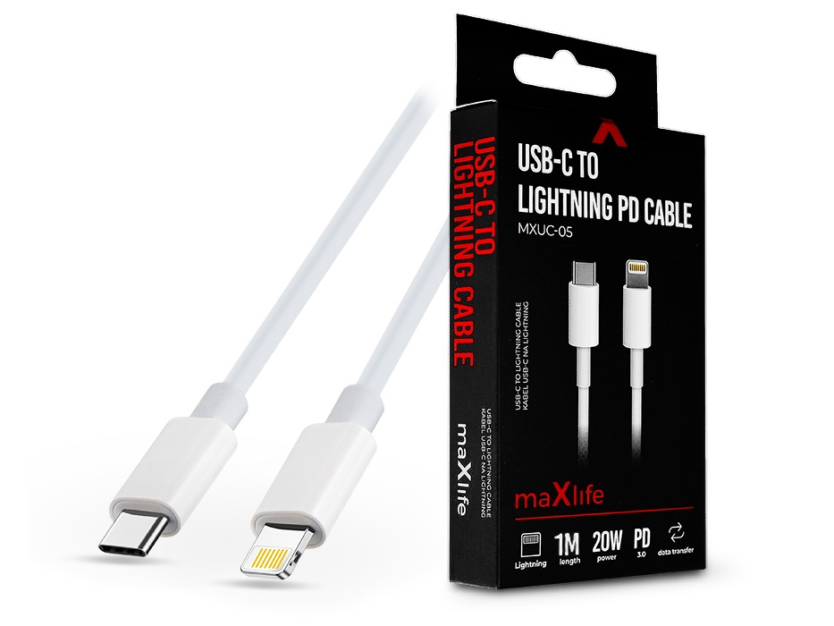 Maxlife TF-0139 Type-C - Lightning 1 m-es vezetékkel PD3.0 Cable - 20W adat- és töltőkábel