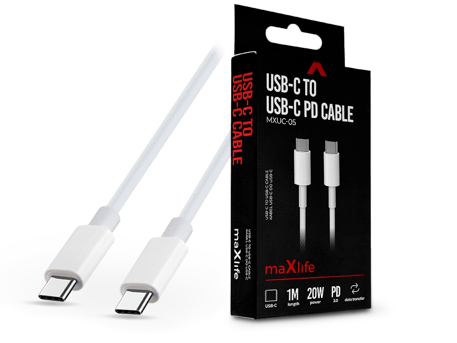 Maxlife TF-0140 Type-C - Type-C 1 m-es vezetékkel PD3.0 Cable - 20W adat- és töltőkábel