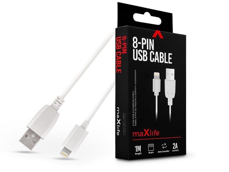 Maxlife TF-0173 1m Lightning 2A fehér adat- és töltőkábel