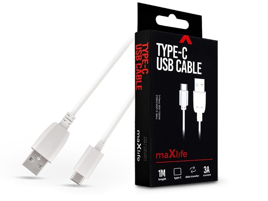 Maxlife TF-0174 1m Type C 3A fehér adat- és töltőkábel