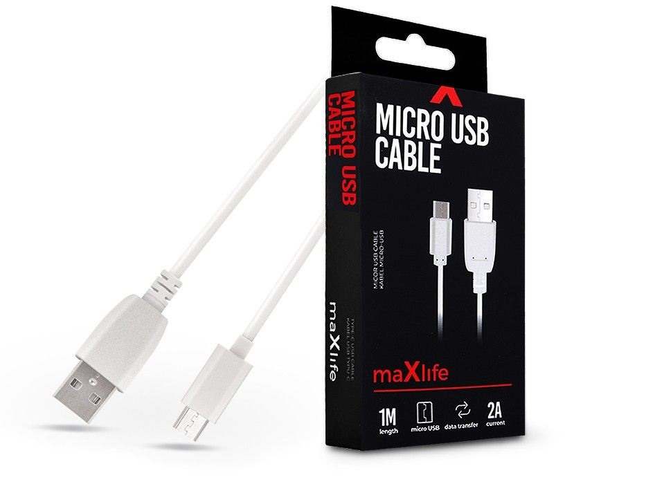 Maxlife TF-0177 1m microUSB 2A fehér adat- és töltőkábel