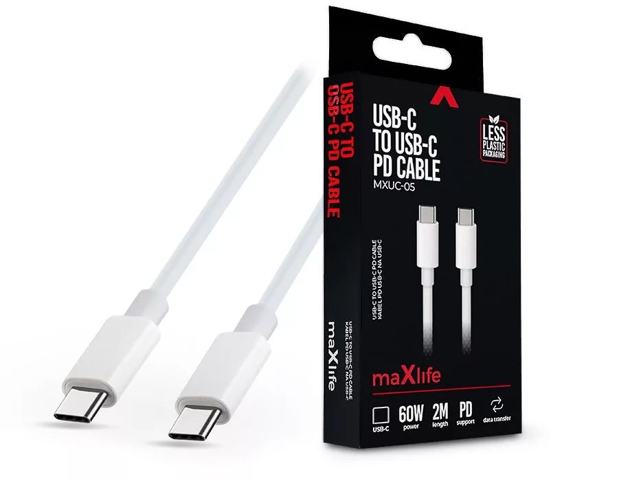 Maxlife TF-0180 2m 60W Type C apa-apa fehér adat- és töltőkábel