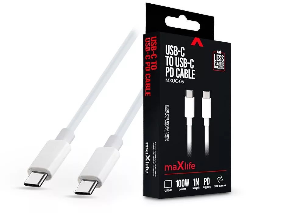 Maxlife TF-0181 1m 100W Type C apa-apa fehér adat- és töltőkábel