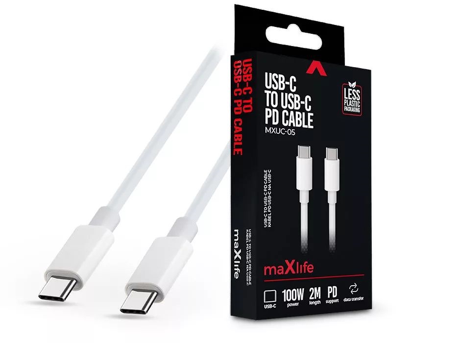 Maxlife TF-0182 2m 100W Type C apa-apa fehér adat- és töltőkábel