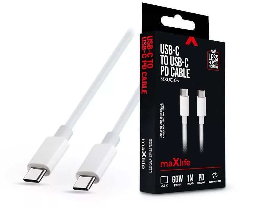Maxlife TF-0185 1m Type C 60W fehér adat- és töltőkábel