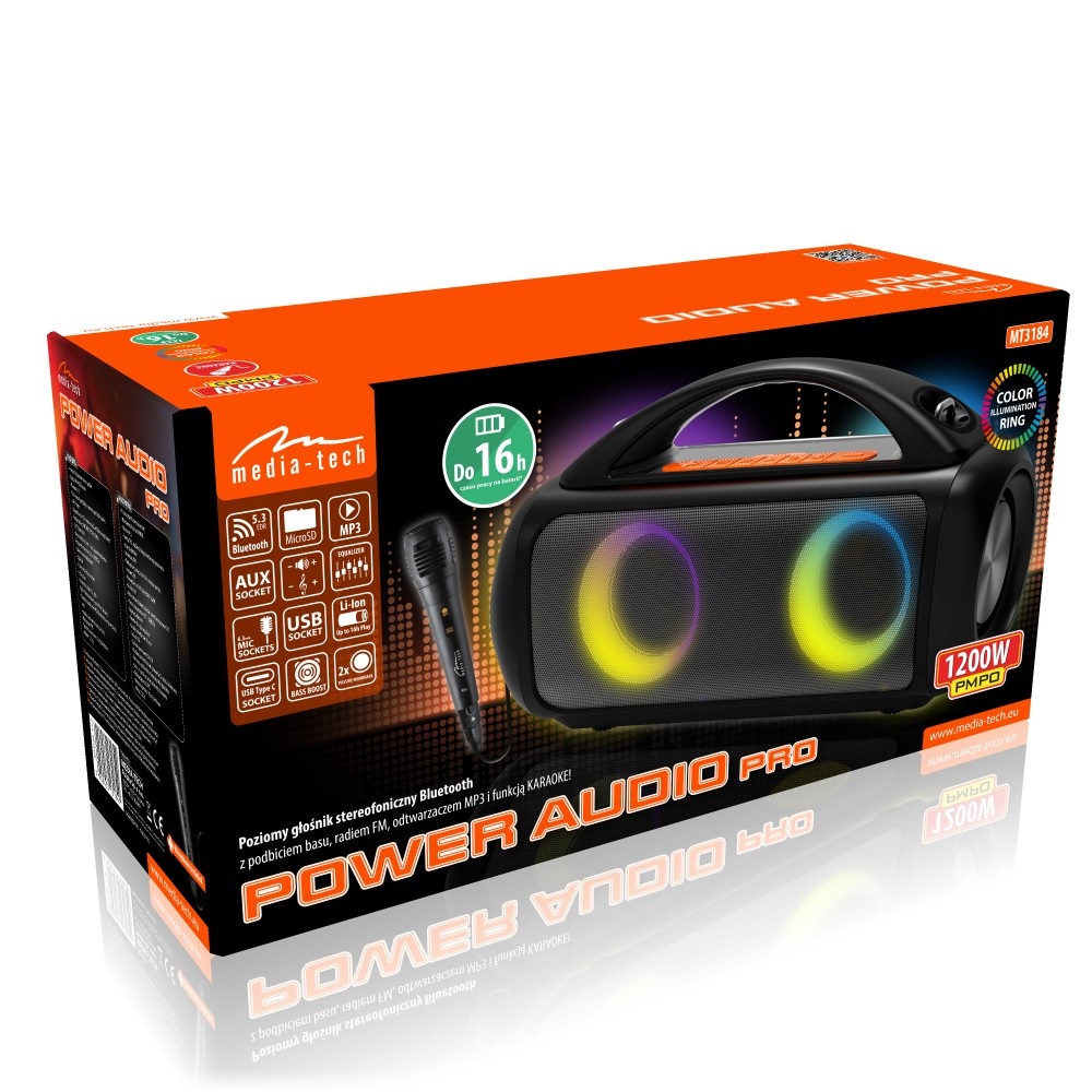 Media-Tech MT3184 BT POWER AUDIO PRO hordozható Bluetooth hangszóró