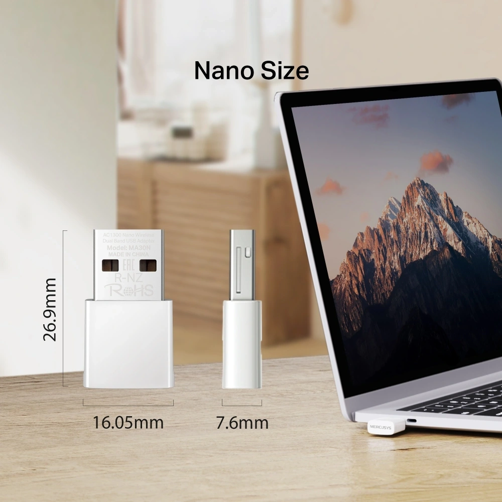 Mercusys MA30N AC1300 fehér nano vezeték nélküli két sávos USB adapter