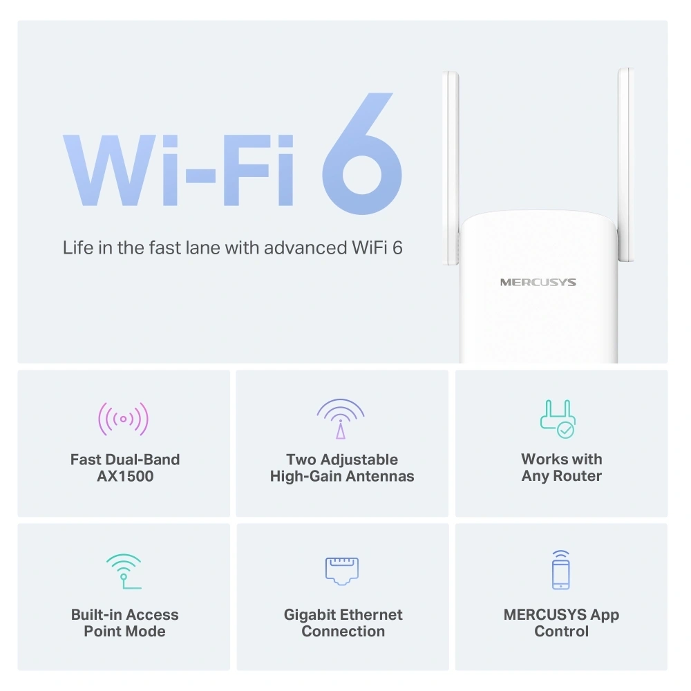 Mercusys ME60X AX1500 fehér Wi-Fi 6 lefedettség növelő