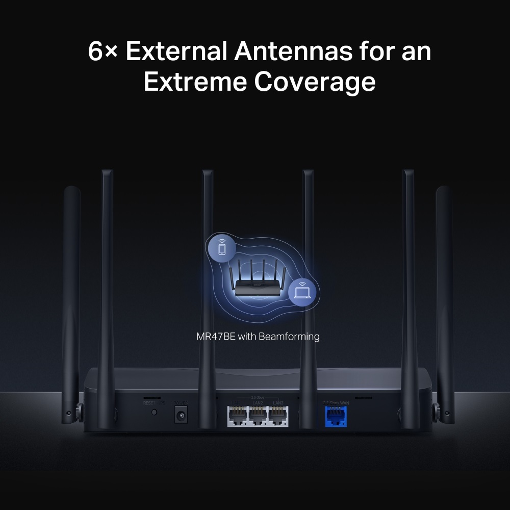 Mercusys MR47BE BE9300 háromsávos Wi-Fi 7 fekete router - R