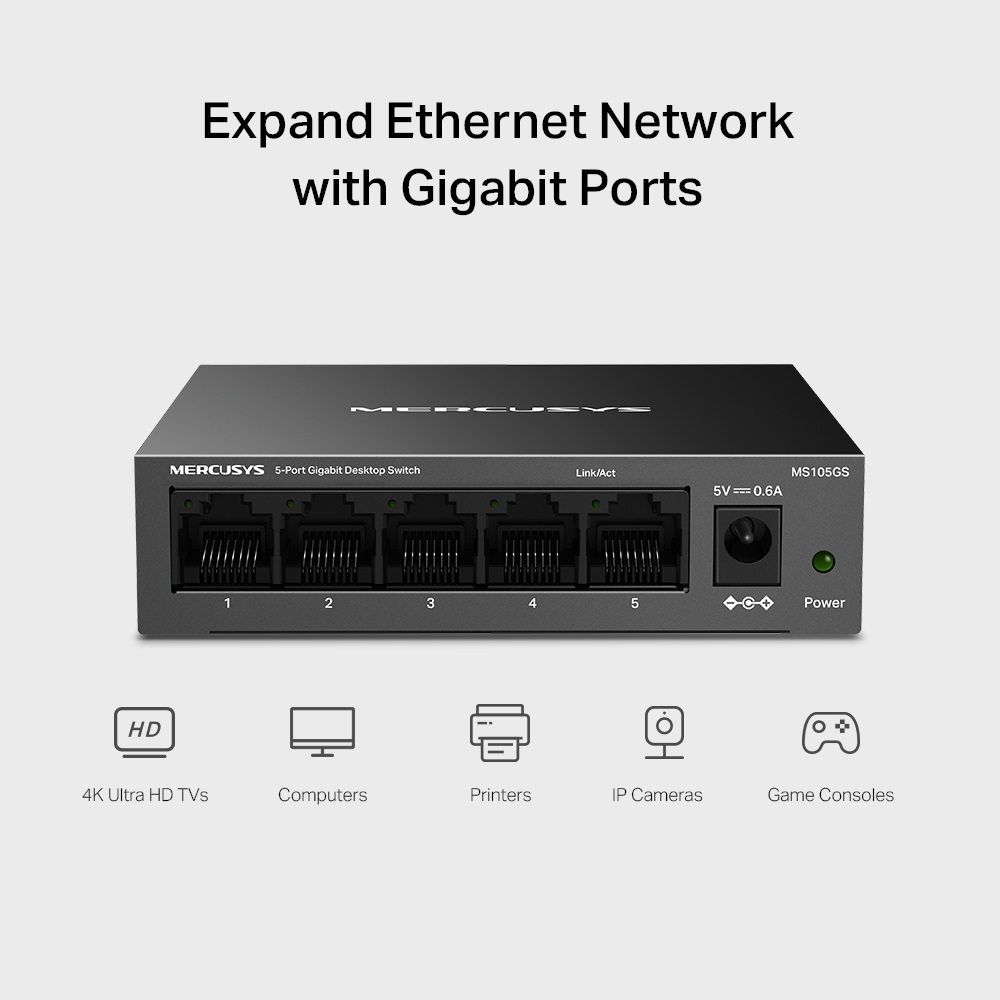 Mercusys MS105GS 5 portos Gigabit asztali switch - R