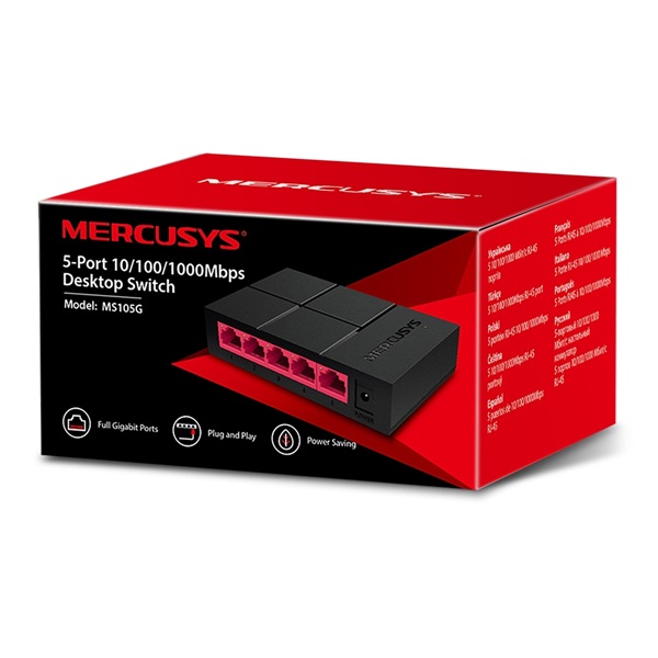 Mercusys MS105G 5 portos 10/100/1000Mbps nem menedzselhető fekete asztali switch