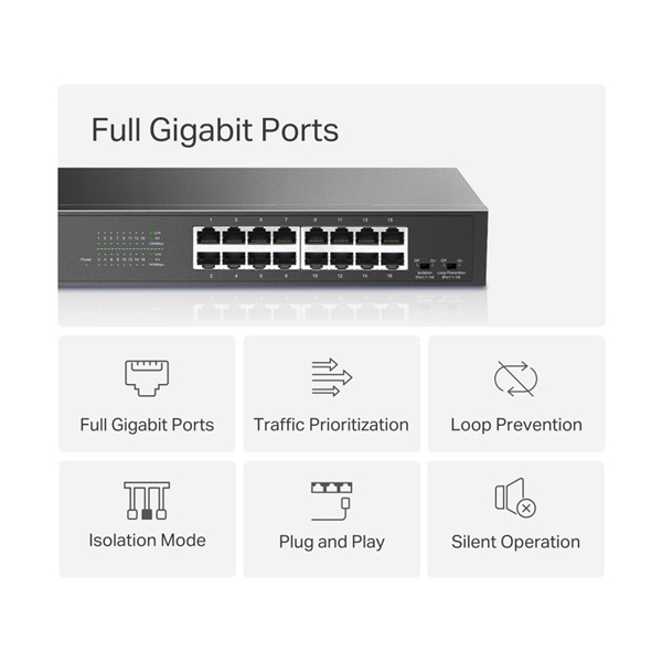 Mercusys MS116GS 16 portos Gigabit rackbe szerelhető fekete asztali switch - R