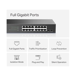 Mercusys MS116GS 16 portos Gigabit rackbe szerelhető fekete asztali switch - R