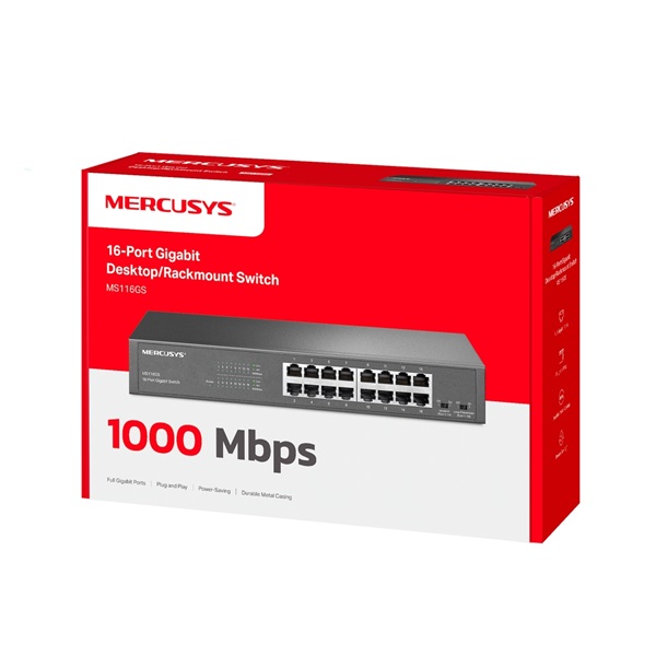 Mercusys MS116GS 16 portos Gigabit rackbe szerelhető fekete asztali switch - R