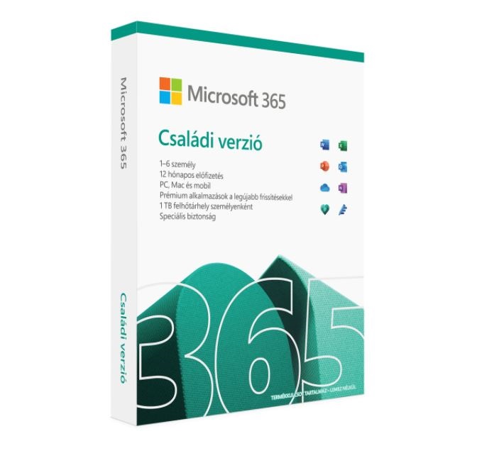 Microsoft 365 Családi verzió P8 HUN 6 Felhasználó 1 év dobozos irodai programcsomag szoftver