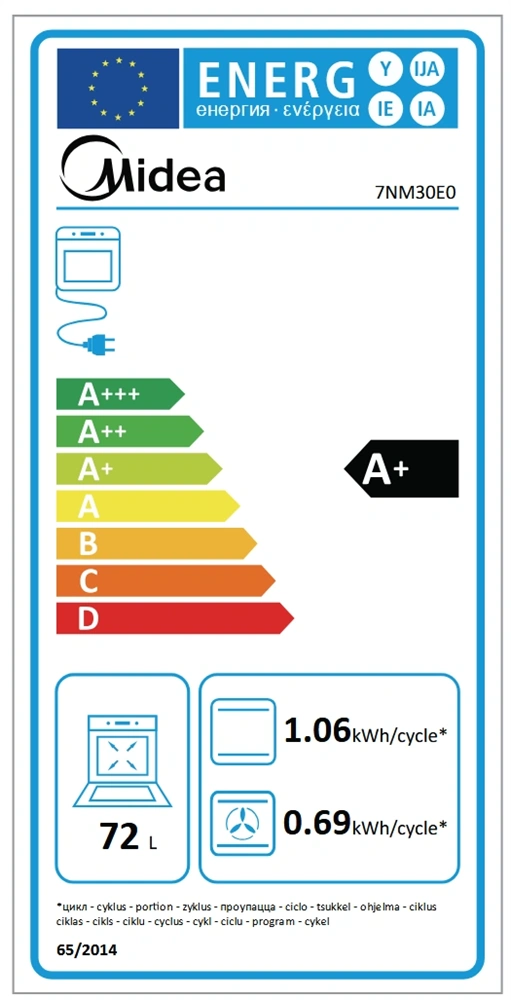 Midea 7NM30E0 fekete, beépíthető, sütőtér: 72L, grill, légkeverés, sütő