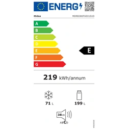 Midea MDRB380FGE01EUD fehér, alulfagyasztós, Hűtő: 199L, Fagyasztó:71L, No frost hűtőszekrény