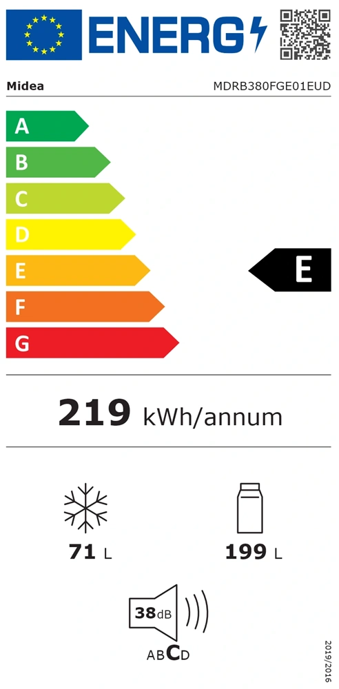 Midea MDRB380FGE01EUD fehér, alulfagyasztós, Hűtő: 199L, Fagyasztó:71L, No frost hűtőszekrény