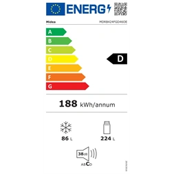 Midea MDRB424FGD46OE inox, alulfagyasztós, Hűtő: 224L, Fagyasztó:86L, No frost hűtőszekrény