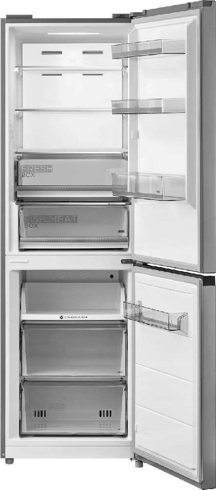 Midea MDRB470MGC02 inox, alulfagyasztós, Hűtő:216L, Fagyasztó:122L, No frost hűtőszekrény (Újszerű)