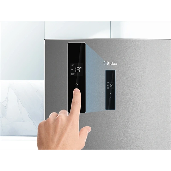 Midea MDRB489FGE02OE inox, alulfagyasztós, Hűtő: 247L, Fagyasztó:83L, No frost hűtőszekrény