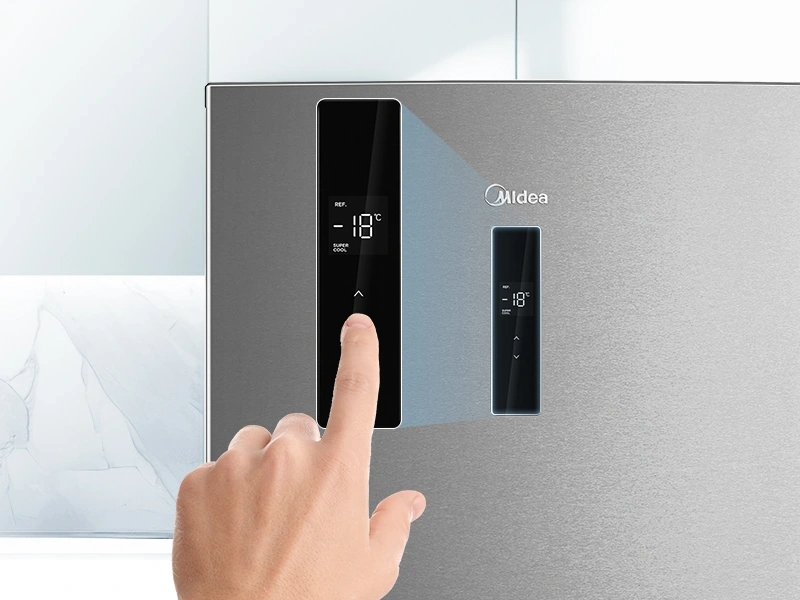 Midea MDRB489FGE02OE inox, alulfagyasztós, Hűtő: 247L, Fagyasztó:83L, No frost hűtőszekrény