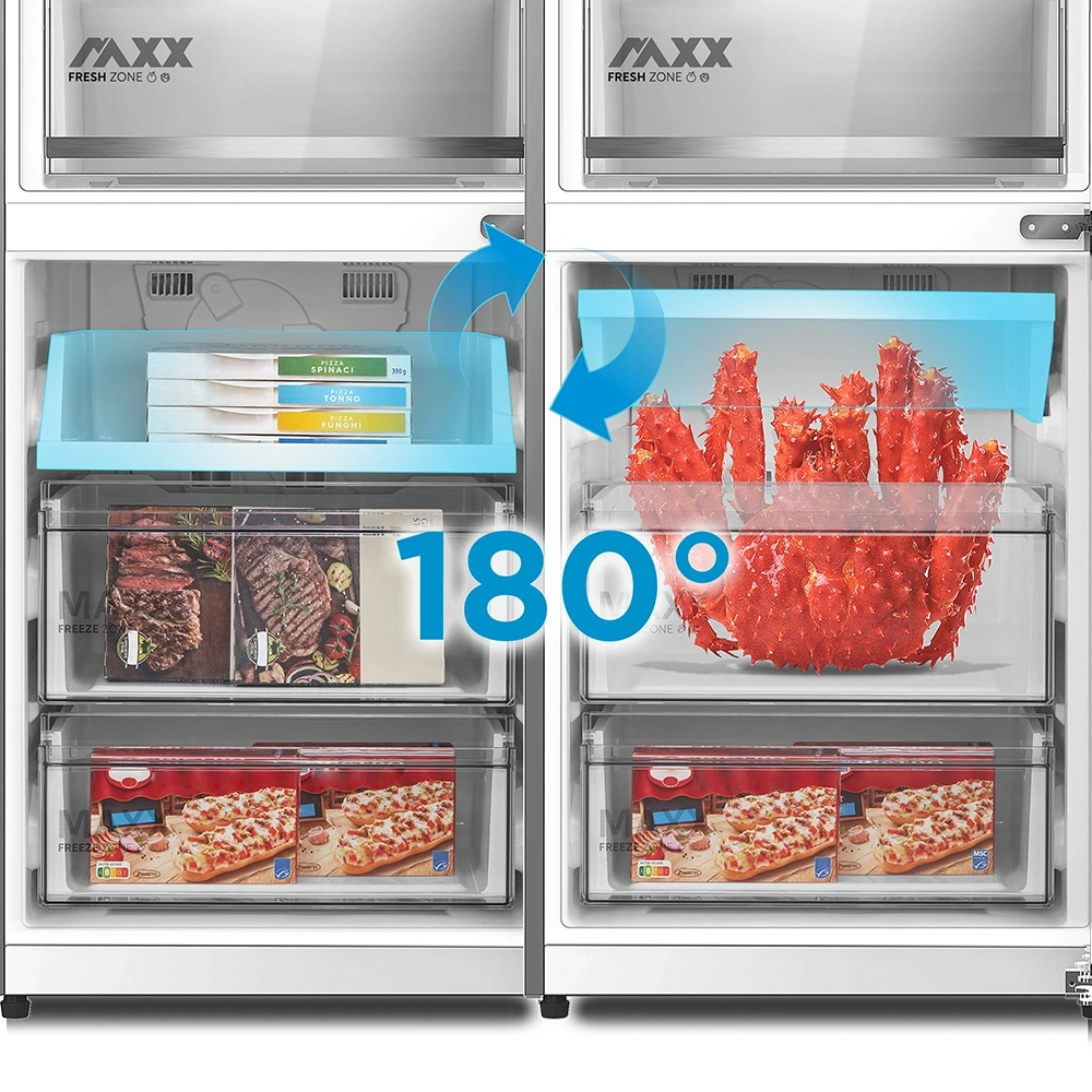 Midea MDRB548MME46 Space master inox, alulfagyasztós, Hűtő: 271L, Fagyasztó:130L, No frost hűtőszekrény