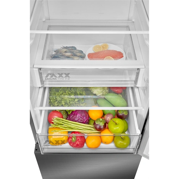 Midea MDRB600MME46 inox, alulfagyasztós, Hűtő: 313L, Fagyasztó:130L, Total No frost hűtőszekrény